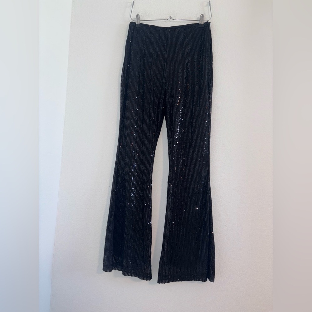 Black Sequin Flare Pants - Picture 3 of 10